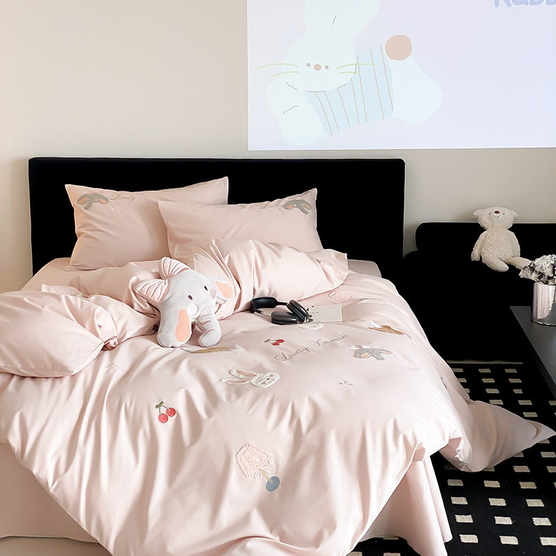 100S全棉磨毛卡通小象毛巾绣四件套可爱儿童被套床单纯棉卧室床品