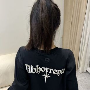 潮牌正肩纯棉上衣 t恤女2025秋新款 美式 高街刺绣流星粗体字母长袖