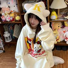 毛巾锈Kitty猫耳朵连帽卫衣女秋冬款加绒加厚外套甜酷设计感上衣