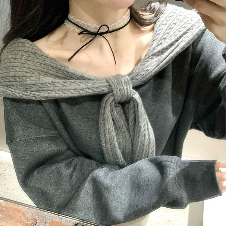 韩系别致蝴蝶结一字领连帽卫衣女秋冬加绒慵懒风露肩甜美温柔上衣,女装/女士精品,卫衣/绒衫,淘宝优惠券,粉丝福利购,淘宝优惠卷