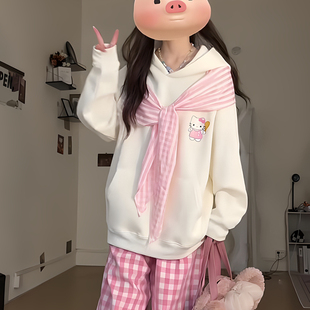 慵懒风别致设计上衣 超好看甜美蝴蝶结绑带连帽卫衣女春秋2025新款