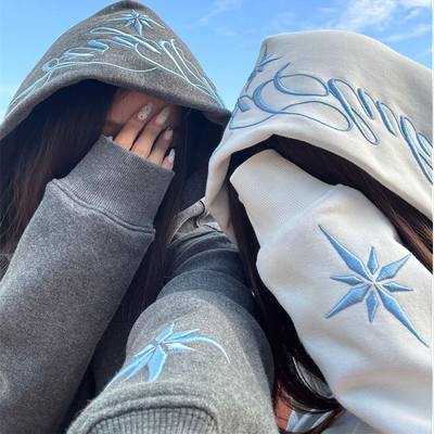 北极星刺绣重磅情侣连帽卫衣女秋冬加绒加厚外套潮牌小众慵懒上衣