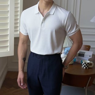 新款 冰丝短袖 夏季 翻领POLO衫 商务T恤潮外贸跨境批发 男士 透气修身