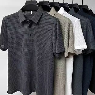 polo衫 领夏季 纯色百搭新款 型男衣服 版 冰丝短袖 高端时尚 t恤男衬衫