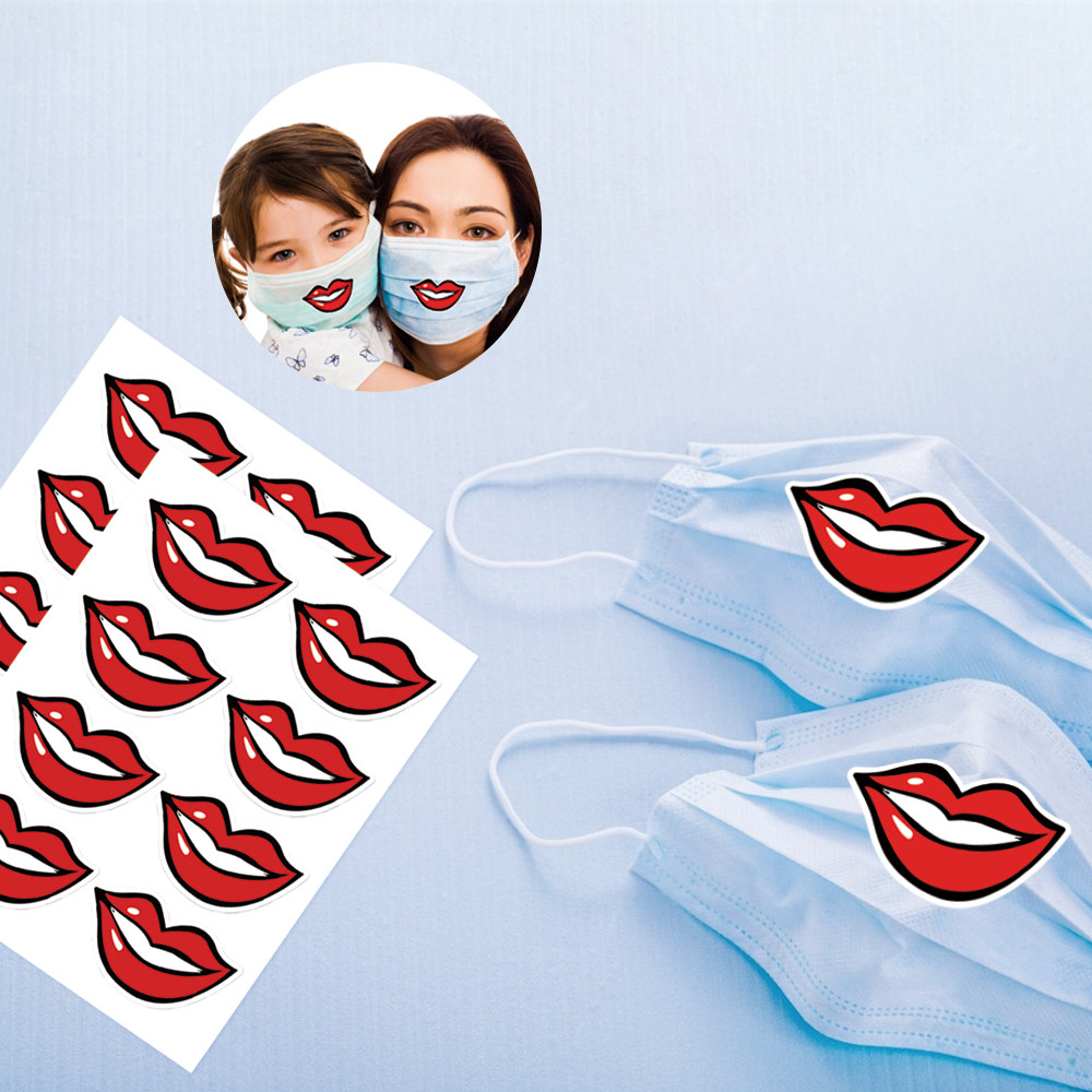 笑脸口罩贴纸嘴唇笑口露牙齿服务窗口微笑接待办事店员嘴唇表情贴