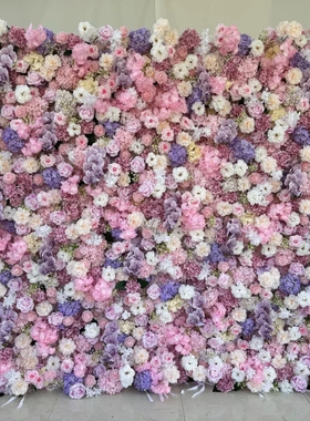 布底仿真花墙装饰粉紫色假花网红玫瑰花墙婚庆门头酒店摄影背景墙