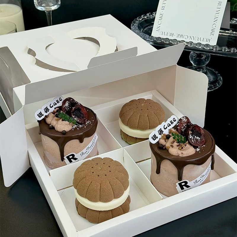 新款四宫格甜品盒4粒杯子蛋糕手提盒下午茶野餐打包盒白色西点盒,节庆用品/礼品,蛋糕/烘焙装饰用品,淘宝优惠券,粉丝福利购,淘宝优惠卷