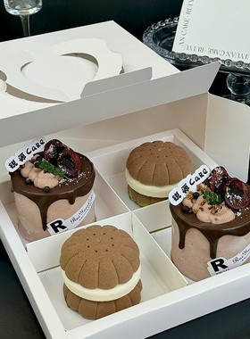 新款四宫格甜品盒4粒杯子蛋糕手提盒下午茶野餐打包盒白色西点盒