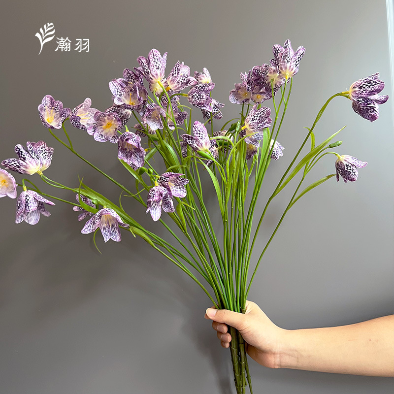 仿真花4头贝母花油画绿色复古室内家居装饰单枝花艺假花摄影道具图片