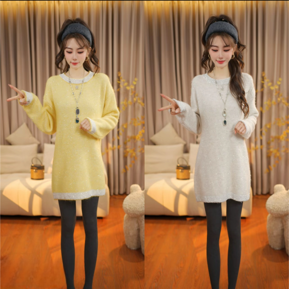 设计感重工韩版圆领亮闪闪针织衫女新灰色中长款显瘦气质软糯毛衣,女装/女士精品,毛衣,淘宝优惠券,粉丝福利购,淘宝优惠卷