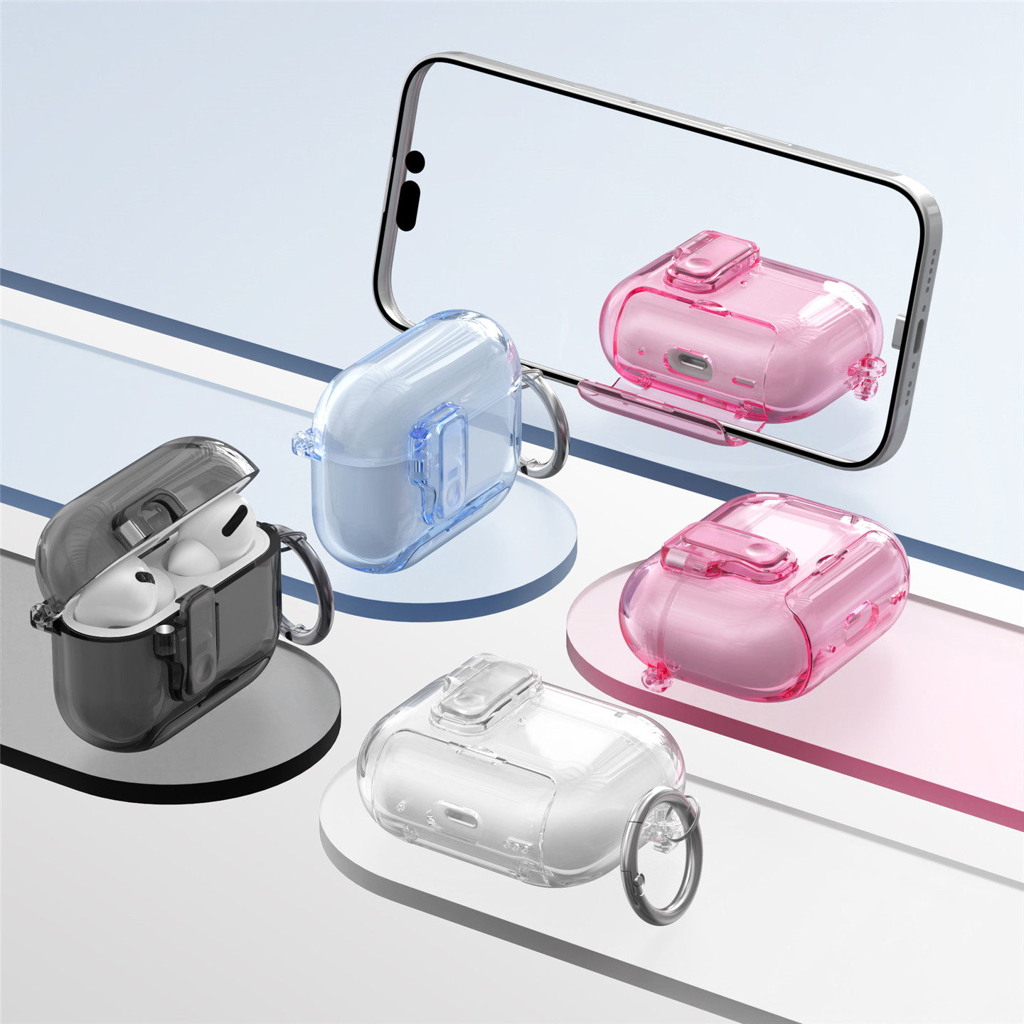 连体支架透明磁铁弹盖适用AirPods pro2/3苹果无线蓝牙耳机保护套4/5代