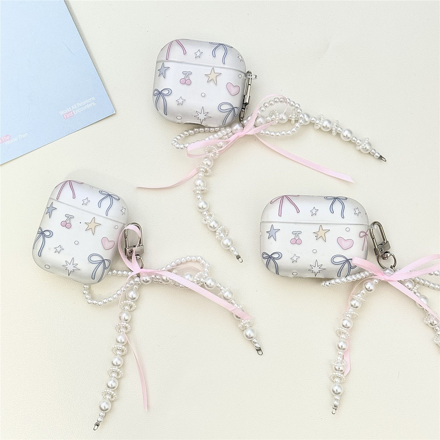 磨砂马卡龙涂鸦蝴蝶结星星适用AirPods1/2/3/4/5代苹果无线蓝牙耳机保护套pro2/3磨砂软壳