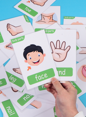 英语闪卡tpr身体部位闪卡30张塑封防水卡片儿童宝宝启蒙早教学习英语单词卡片幼儿园老师英文教具可定制