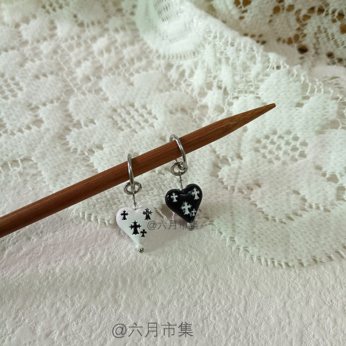 经典黑白金属爱心编织记号扣手工自制棒针编织毛衣毛线标记扣记号