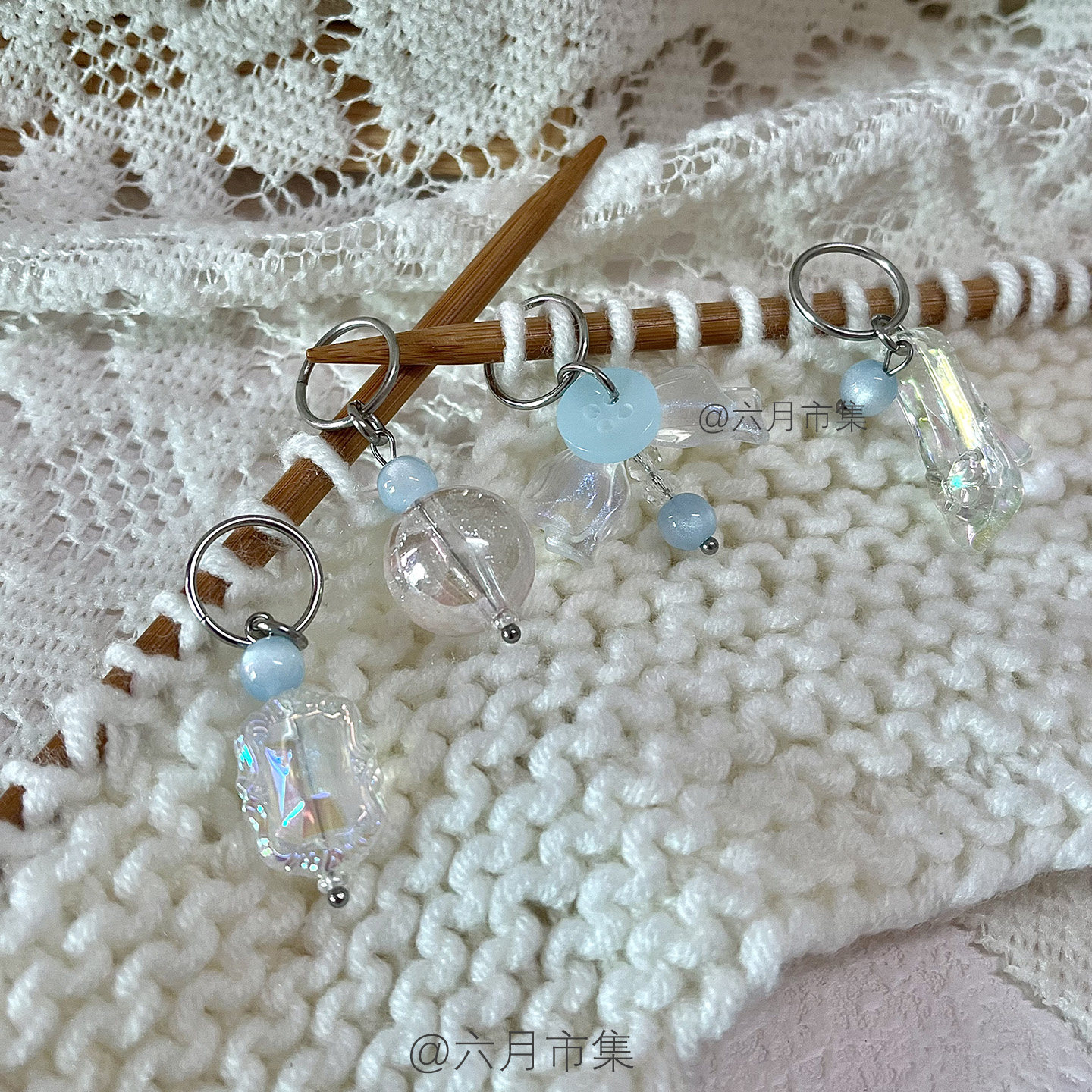 幻彩仙系编织记号扣自制水晶鞋蝴蝶结定位扣手工毛线针织标记圈