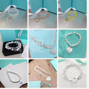 Daniela新款心形吊坠经典多爱心圆珠桃心银珠银OT手链网红手饰女