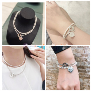 Daniela新款S925纯银珍珠钻石爱心OT项链珍珠银珠手链锁骨链女生