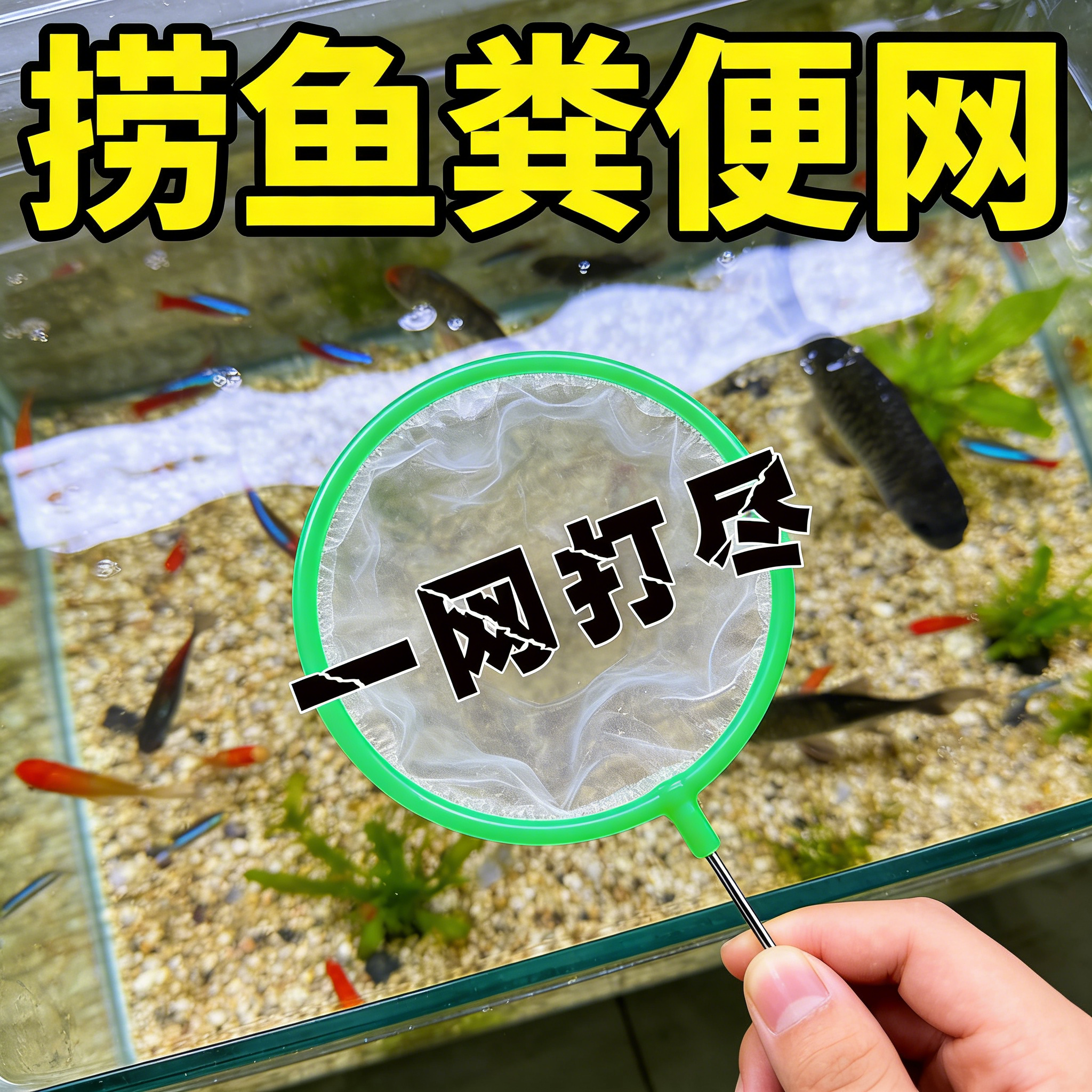 捞鱼粪便网高密度纱网兜鱼苗饲料水蚤鱼龟粪便鱼缸细眼网孔鱼捞网