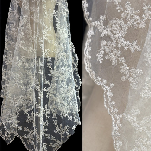 刺绣薄纱蕾丝网纱布料绣花网眼布