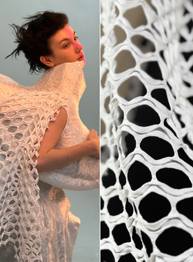 超大圆形网眼布料镂空立体网格网状网纱罩衫手工diy毕业设计面料