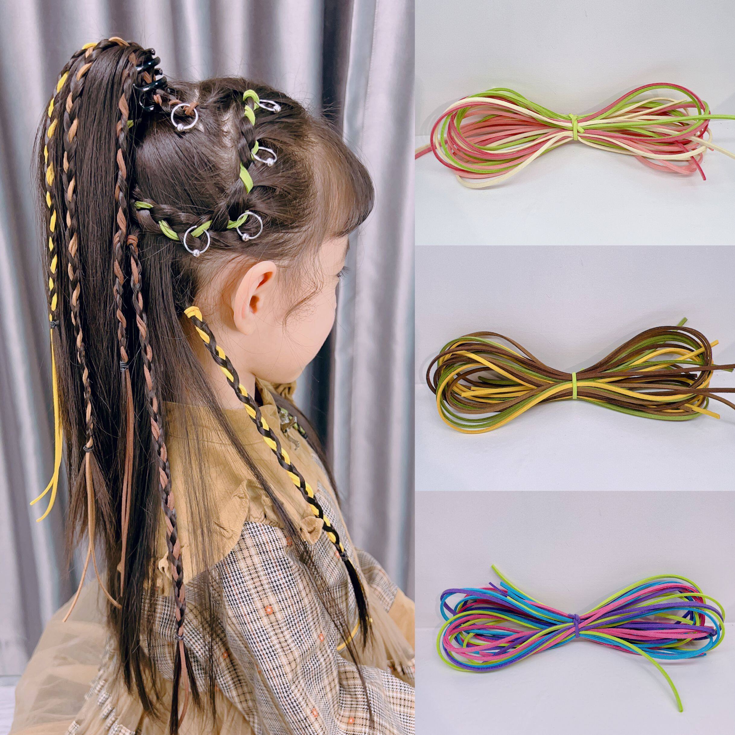新款儿童甜酷麂皮彩绳半扎高马尾创新编发头绳脏辫英伦风头饰发饰