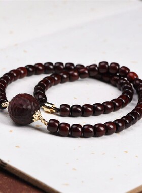 B004印度小叶紫檀锤纹锁骨链项链古风中国风中式文玩手作