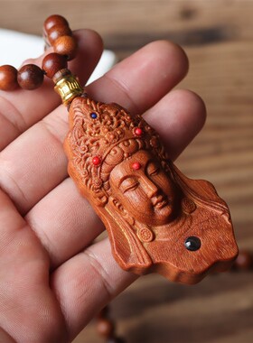 紫檀木度母观音菩萨吊坠项链佛牌脖挂件木雕挂坠毛衣链平安无事牌