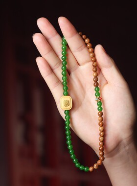 库克双圈手链DIY芭比檀香扎基拉姆镶嵌无事牌文玩菩提子手串国风