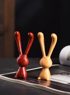 红花梨黄金木小兔子按摩棒木质饰品摆件