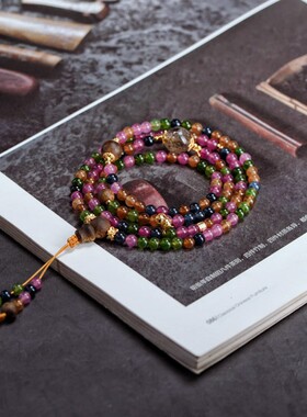 清仓款 天然碧玺手链女本命佛心咒手串多圈蛇年本命年饰品礼物