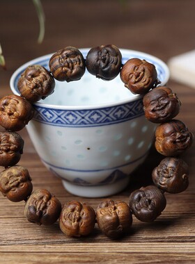 沉香木弥勒佛雕刻手串笑佛文玩佛珠檀香木佛公双面雕刻手链档位珠