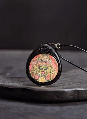 D131黑柿木扎吉拉姆唐卡项链前世今生黄财神古风挂链