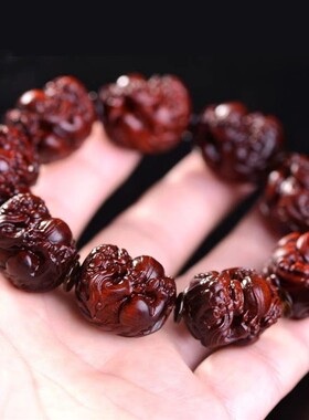 高密度小叶紫檀雕刻手串有求必应手链紫檀雕刻招财貔貅男女士佛珠