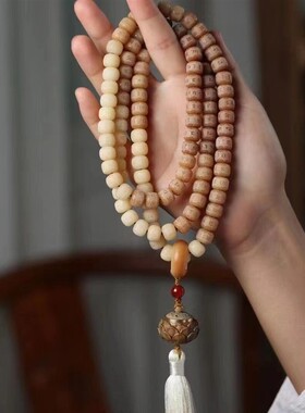 白玉菩提手串108颗风化菩提根手持脖挂文玩佛珠念珠项链