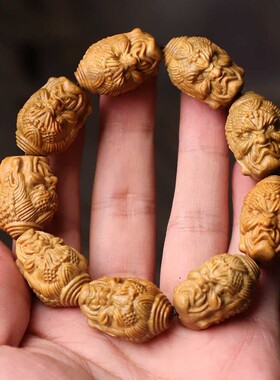 绿檀木雕刻佛魔双面一念之间手串佛珠手持男士手链念珠貔貅车挂件