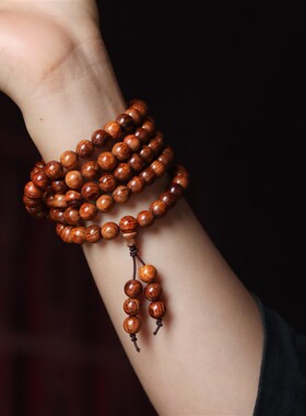 海南黄花梨手串108颗紫油梨老料佛珠男女士鬼脸鬼眼多圈手链饰品