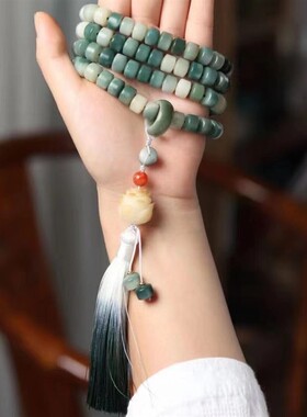 天然风化阴皮菩提根手串菩提子108手链白玉菩提念珠项链莲花配饰