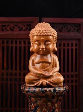 老挝黄花梨木雕手把件小如来佛手工实木雕刻寿星核桃摆件工艺礼品