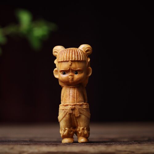 崖柏哪咤摆件可爱实木雕刻工艺礼品汽车摆件玩具礼物魔童降世电影