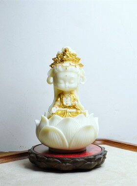 象牙果描金小观音 根雕刻观音菩萨摆件