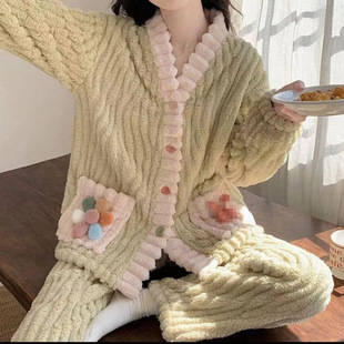 彩虹开衫法兰绒暖暖套装秋冬新款甜美仙女风可外穿加厚保暖家居服