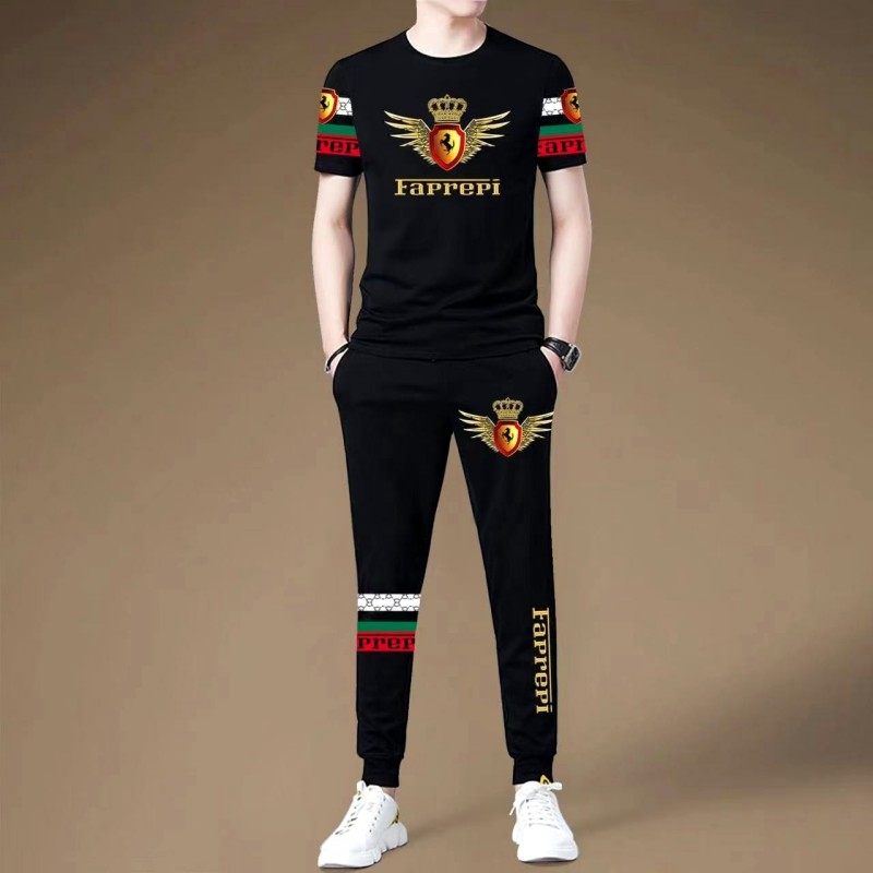 男士休闲运动套装夏季薄款潮流短袖t恤长裤男装一套搭配帅气衣服