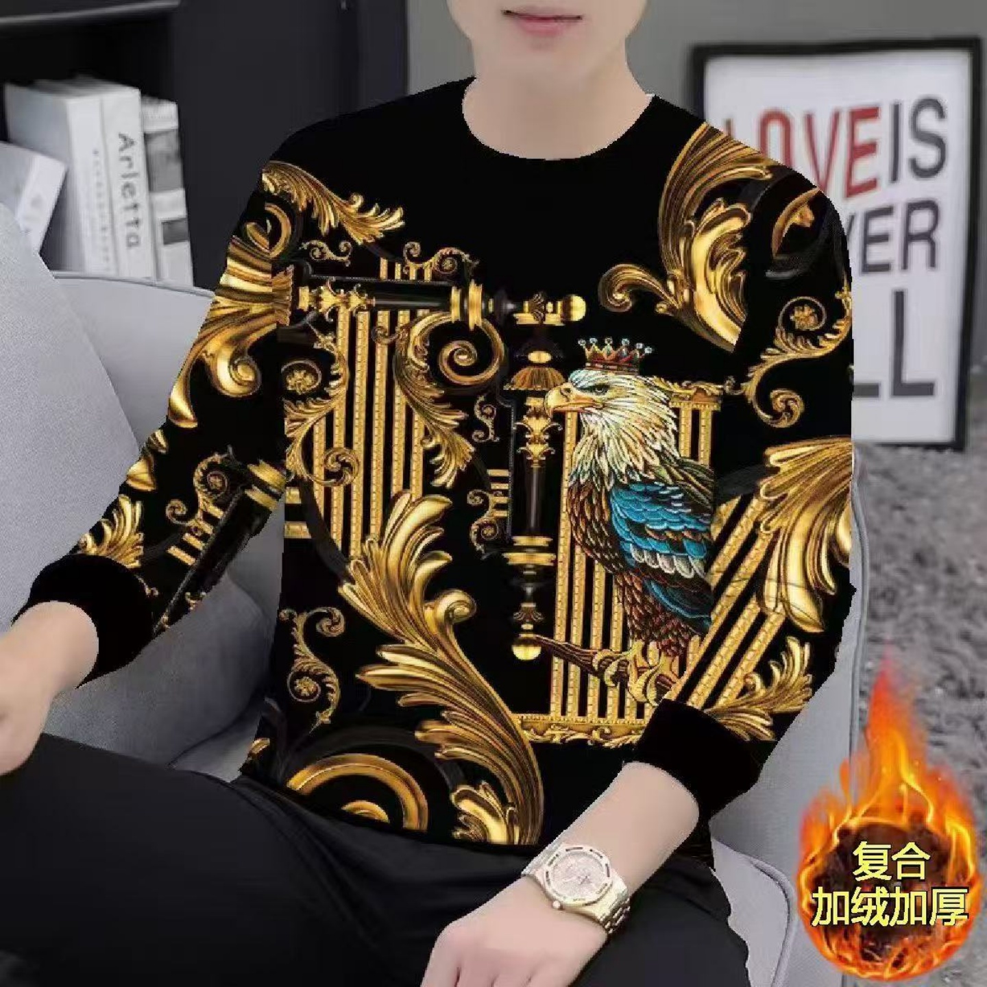 秋冬季男士圆领卫衣潮流时尚印花