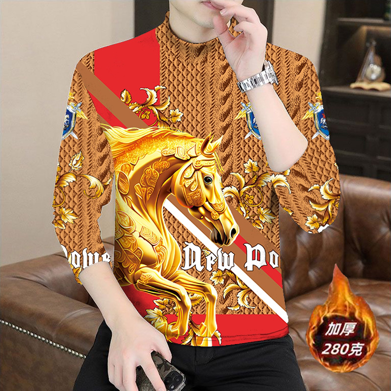 男士半高领打底衫秋冬新款潮流