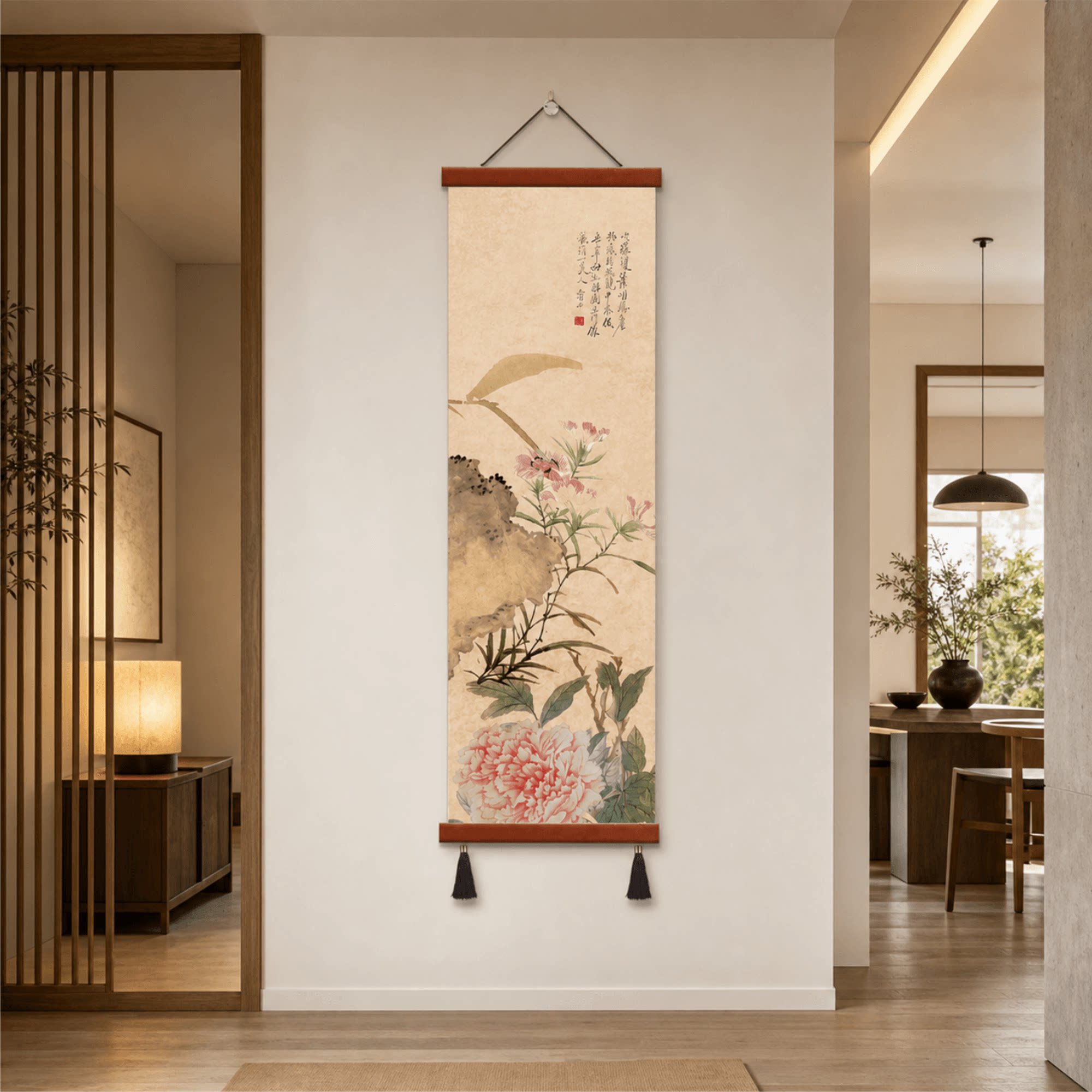 新中式玄关走廊过道古典花卉国画挂画餐厅卧室墙面轻奢软装装饰画