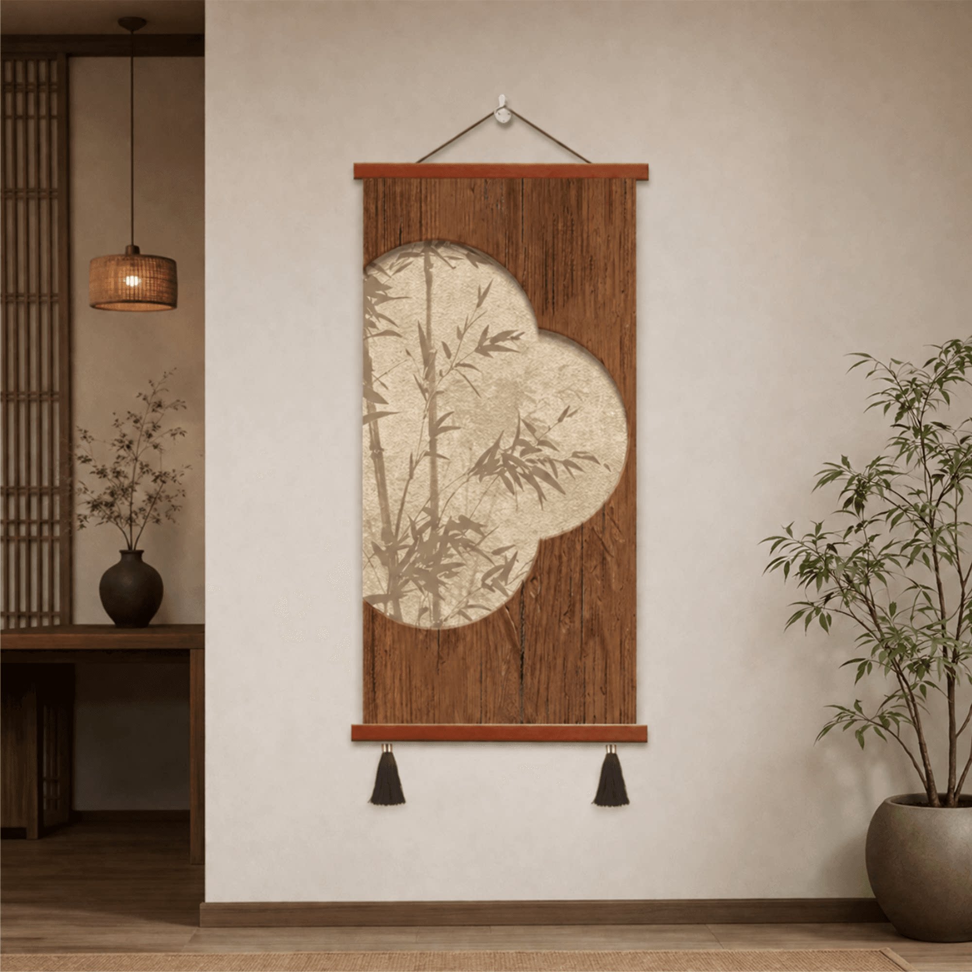新中式水墨竹影装饰画客厅玄关茶室复古原木风墙面软装挂画精品款