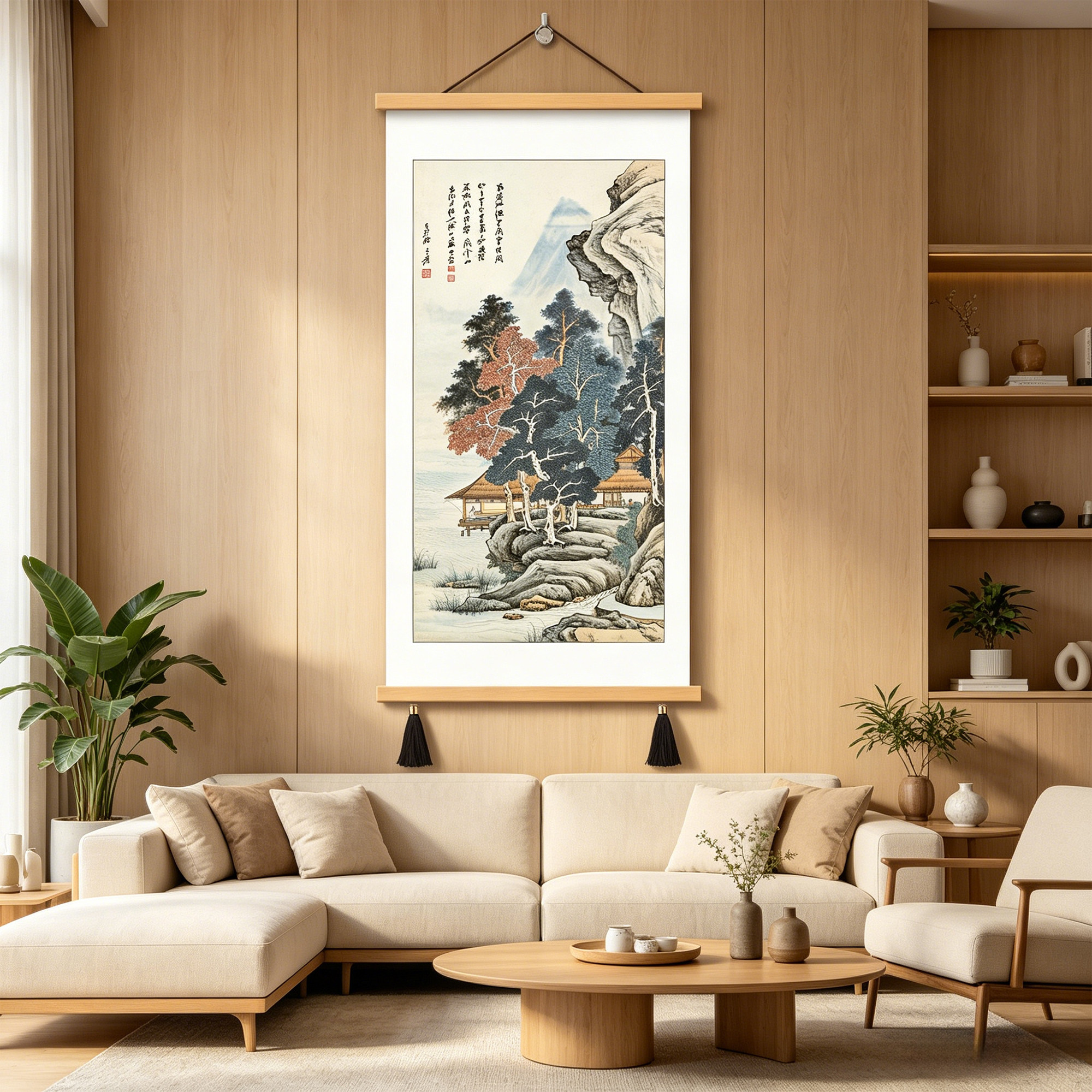 新中式入门山水画玄关装饰画竖版走廊过道楼梯客厅挂画手绘国画