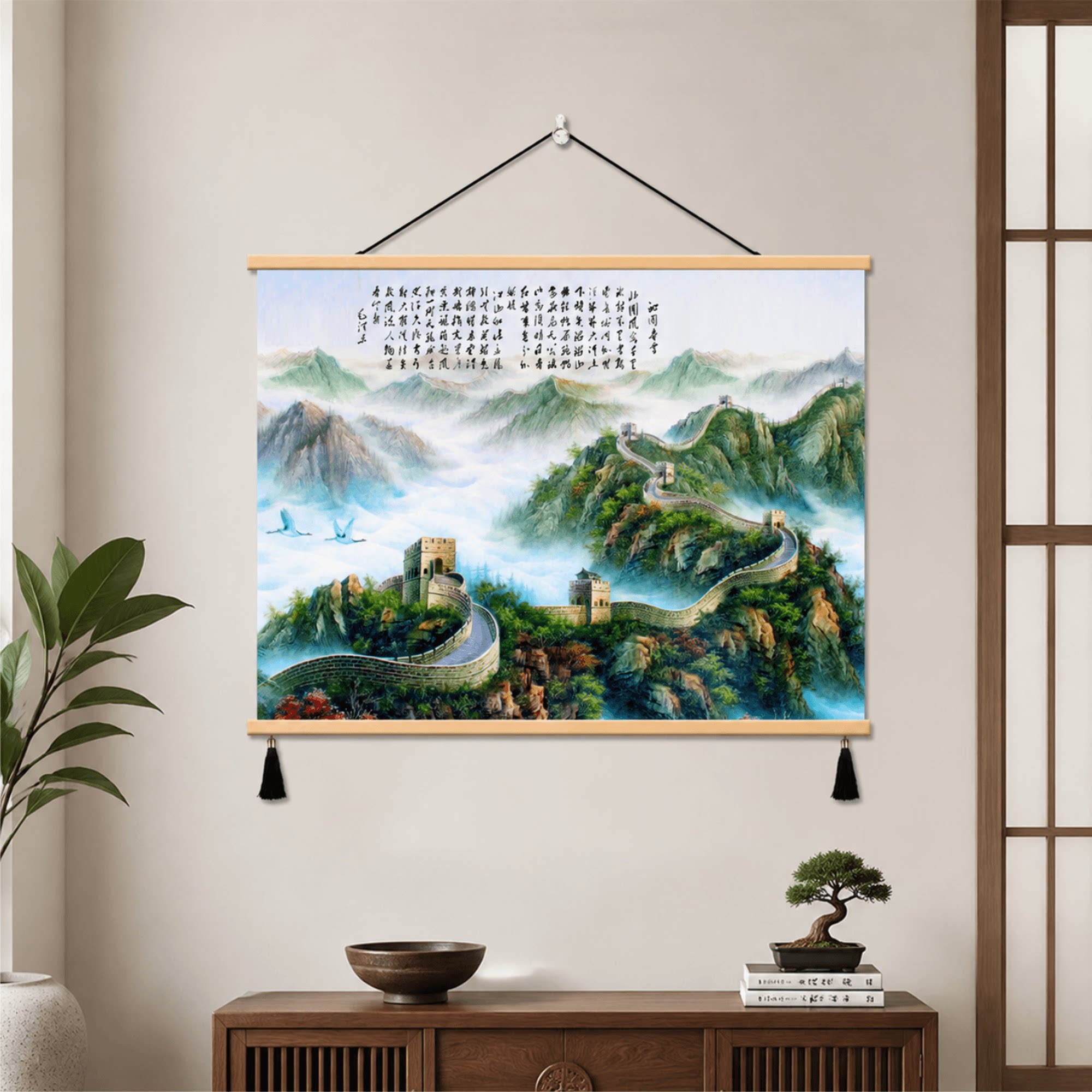 新中式大气轻奢沁园春雪长城山水挂画客厅玄关办公室背景墙装饰画