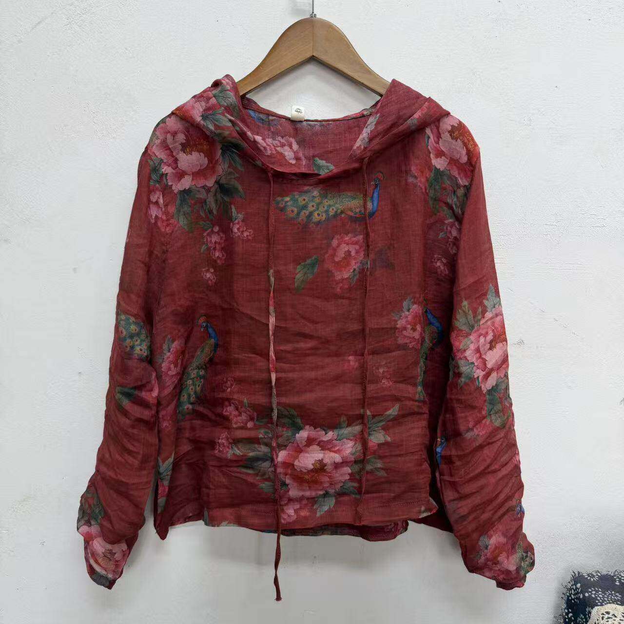 Ma左边 苎麻·帽衫 复古小众文艺苎麻宽松套头帽衬衫