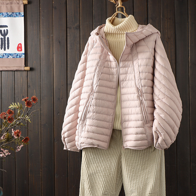 90白鸭绒羽绒服女款冬季连帽外套2025年小个子轻薄排骨羽绒服短款